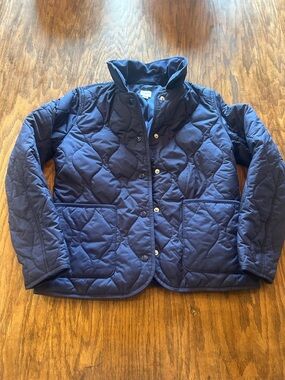 J. Crew Navy Quilted Snap-Front Jacket